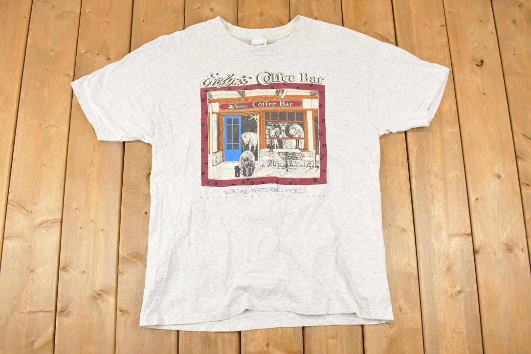 Vintage 1990s Evelyn's Coffee Bar Souvenir Travel T-Shirt Men's L  Destination Shirt  90s Single Stitch Graphic Tee  Made in USA