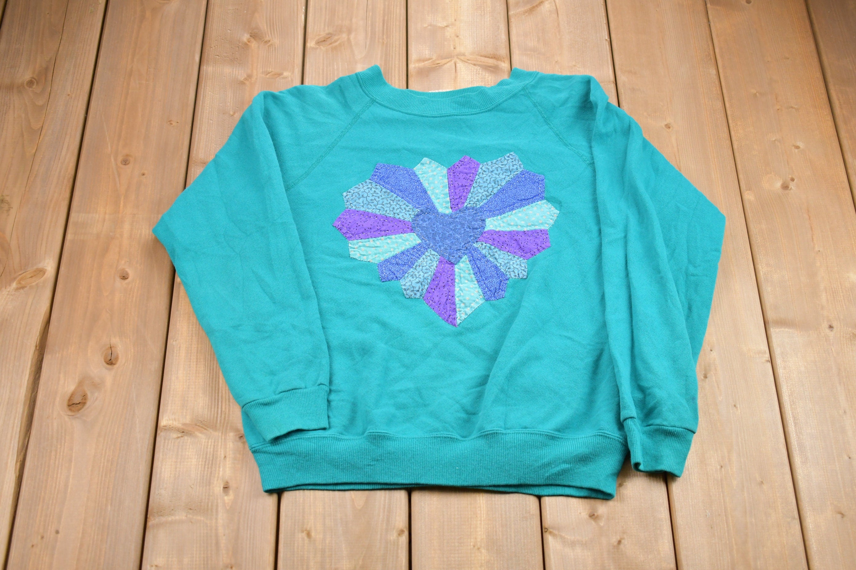 Vintage 1980s Heart Patchwork Made In USA Crewneck