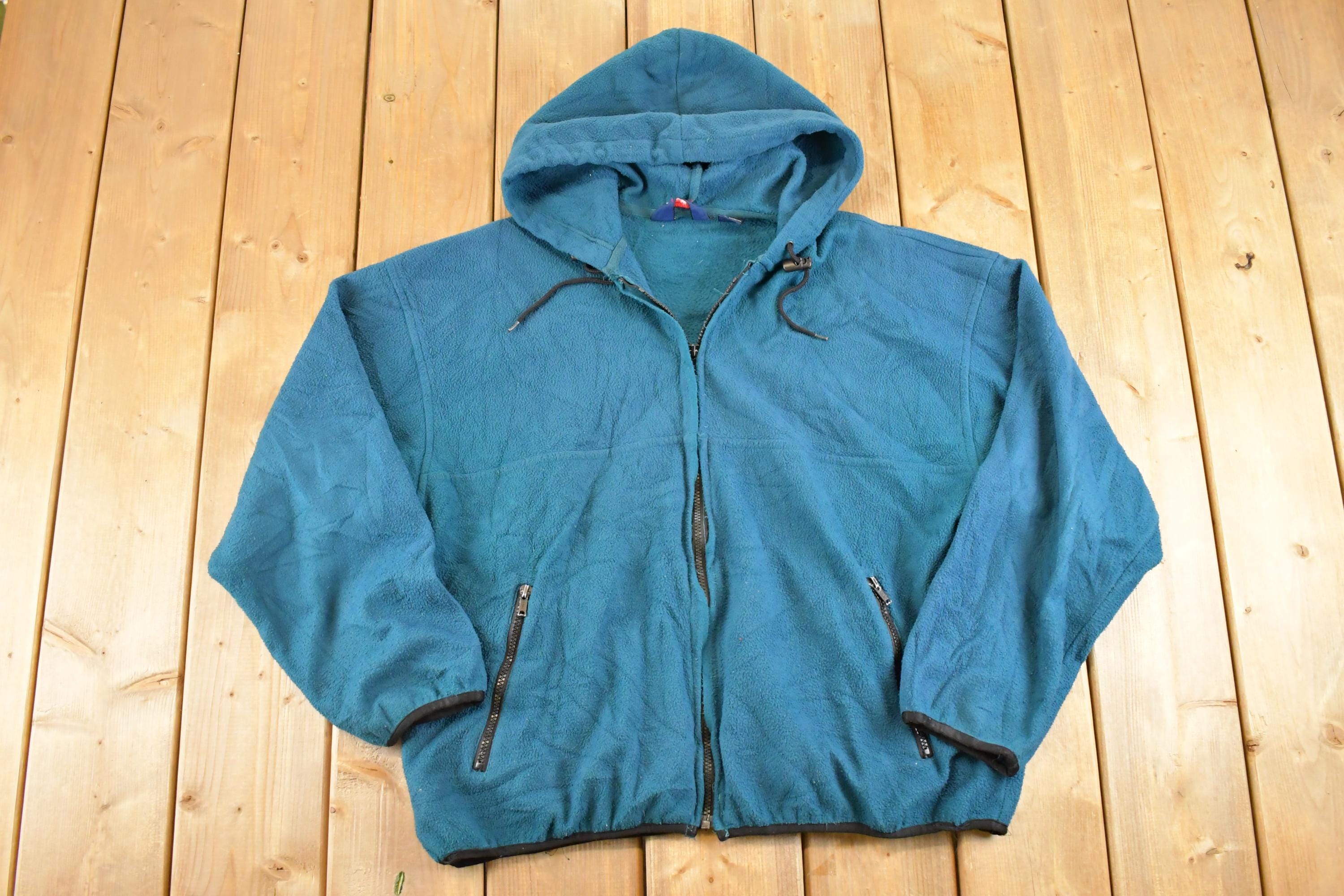Vintage 1990s Hooded Fleece Full Zip Sweater Men's XL  Geometric Abstract Pattern  90s Pullover Sweatshirt  Gorpcore Hiking