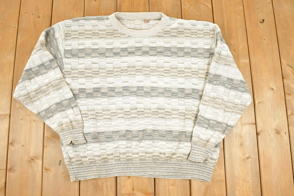 Vintage 1990s Knit Striped Abstract Crewneck Sweater Mens XL