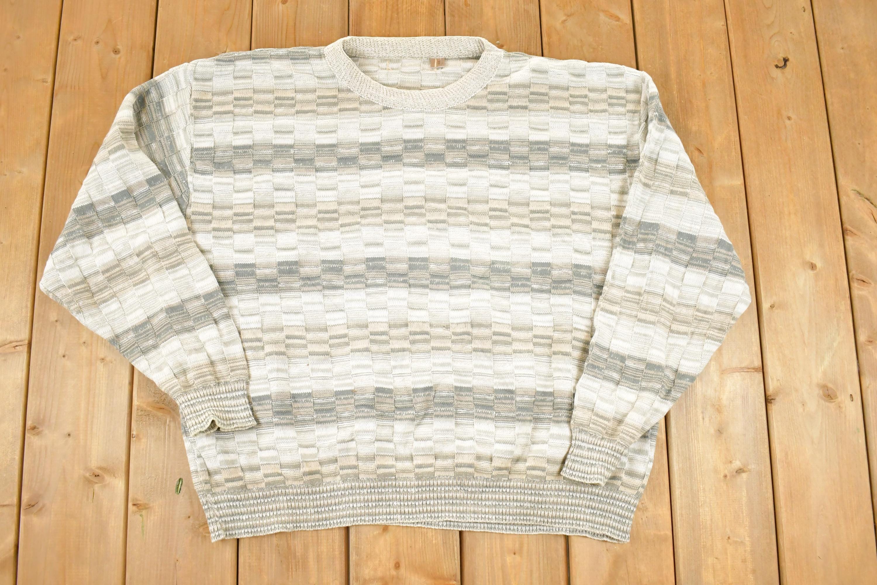 Vintage 1990s Knit Striped Abstract Crewneck Sweater Mens XL