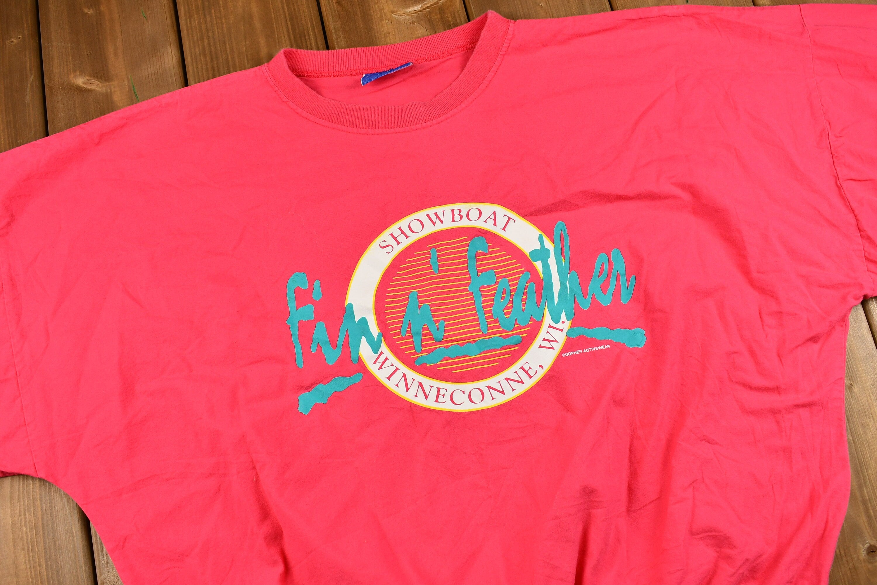 Vintage 1980s Hot Pink Fin N' Feather Graphic Batwing Sleeve Lightweight Sweatshirt