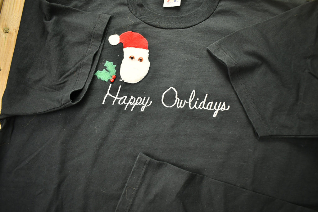 Vintage 1990s Happy Owlidays Owl Theme Christmas T-Shirt