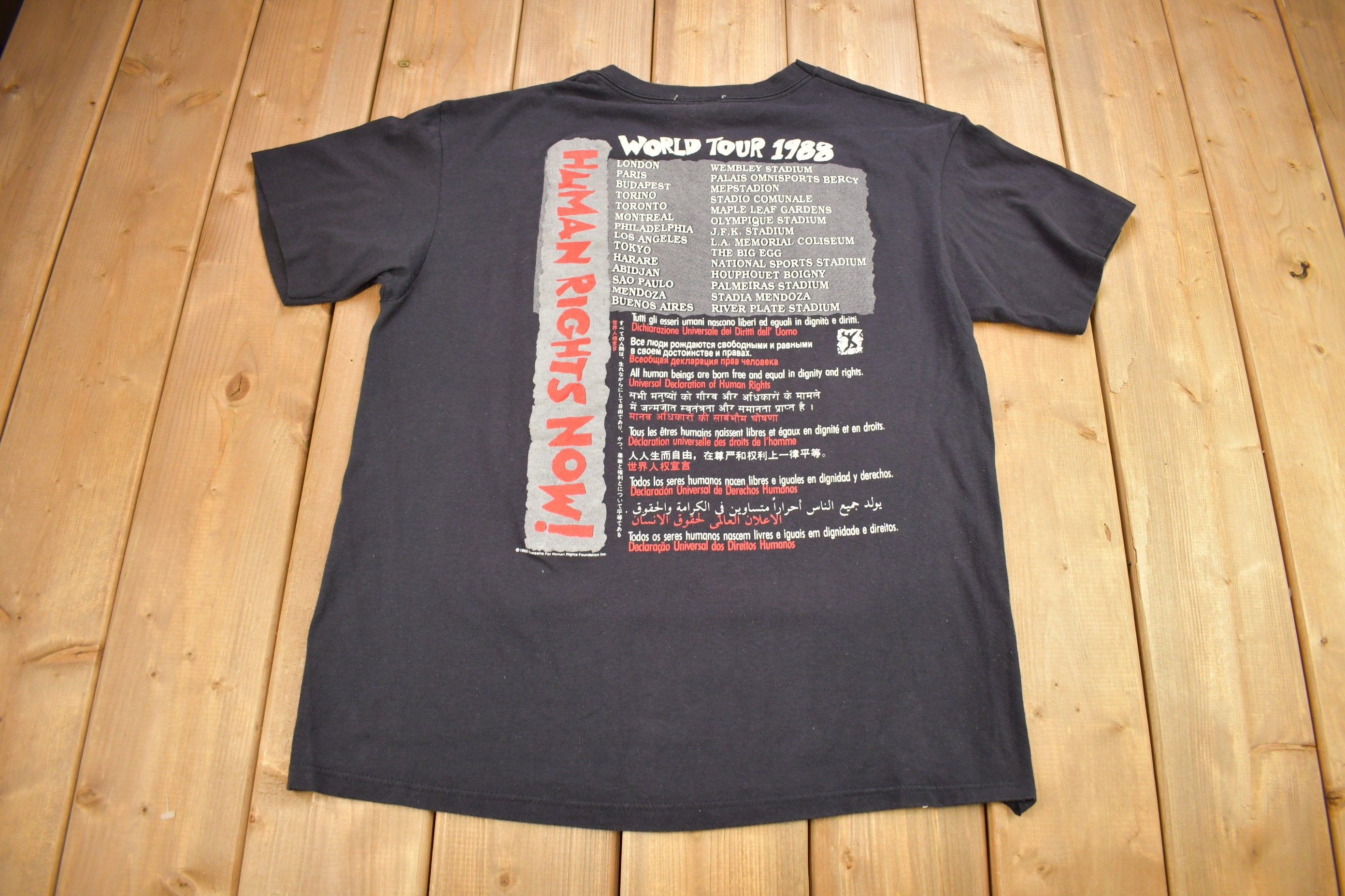 Vintage 1980s Reebok Concerts For Human Rights Graphic T-Shirt Single Stitch