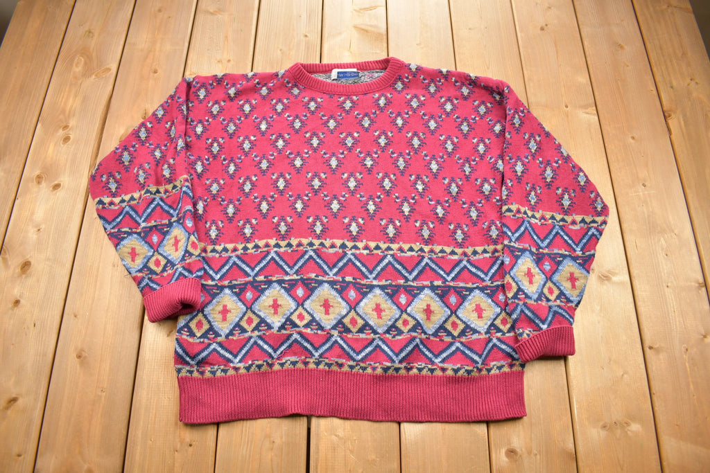 Vintage 1980s Mark Honors All Over Pattern Knitted Crewneck Sweater  Vintage 90s Crewneck  Made In USA