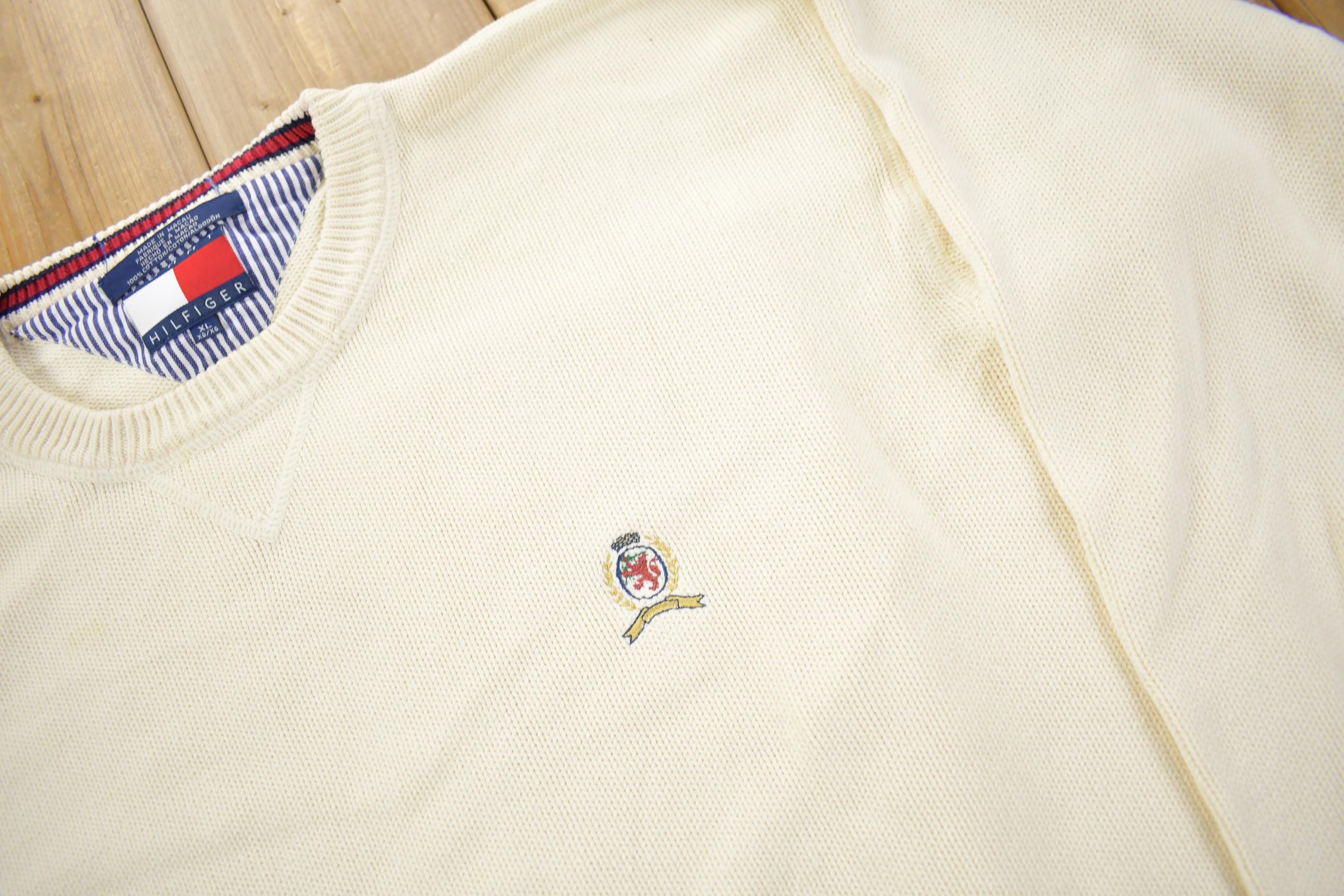Vintage 1990s Tommy Hilfiger Embroidered Knitted Sweater  Vintage 90s Crewneck  Vintage Tommy  Cream Knit