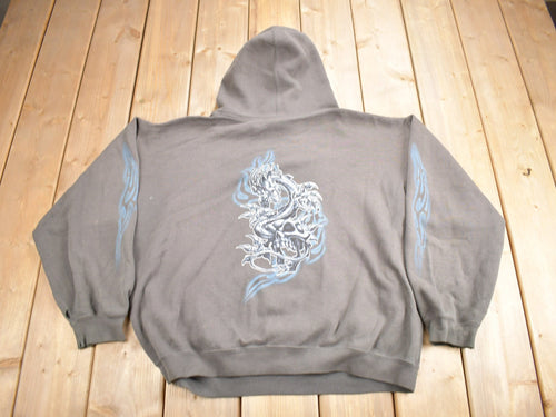 Vintage 1990s Bullhead Snake Graphic Hoodie / 90s Hoodie / Vintage Sweater / Dragon Sweater