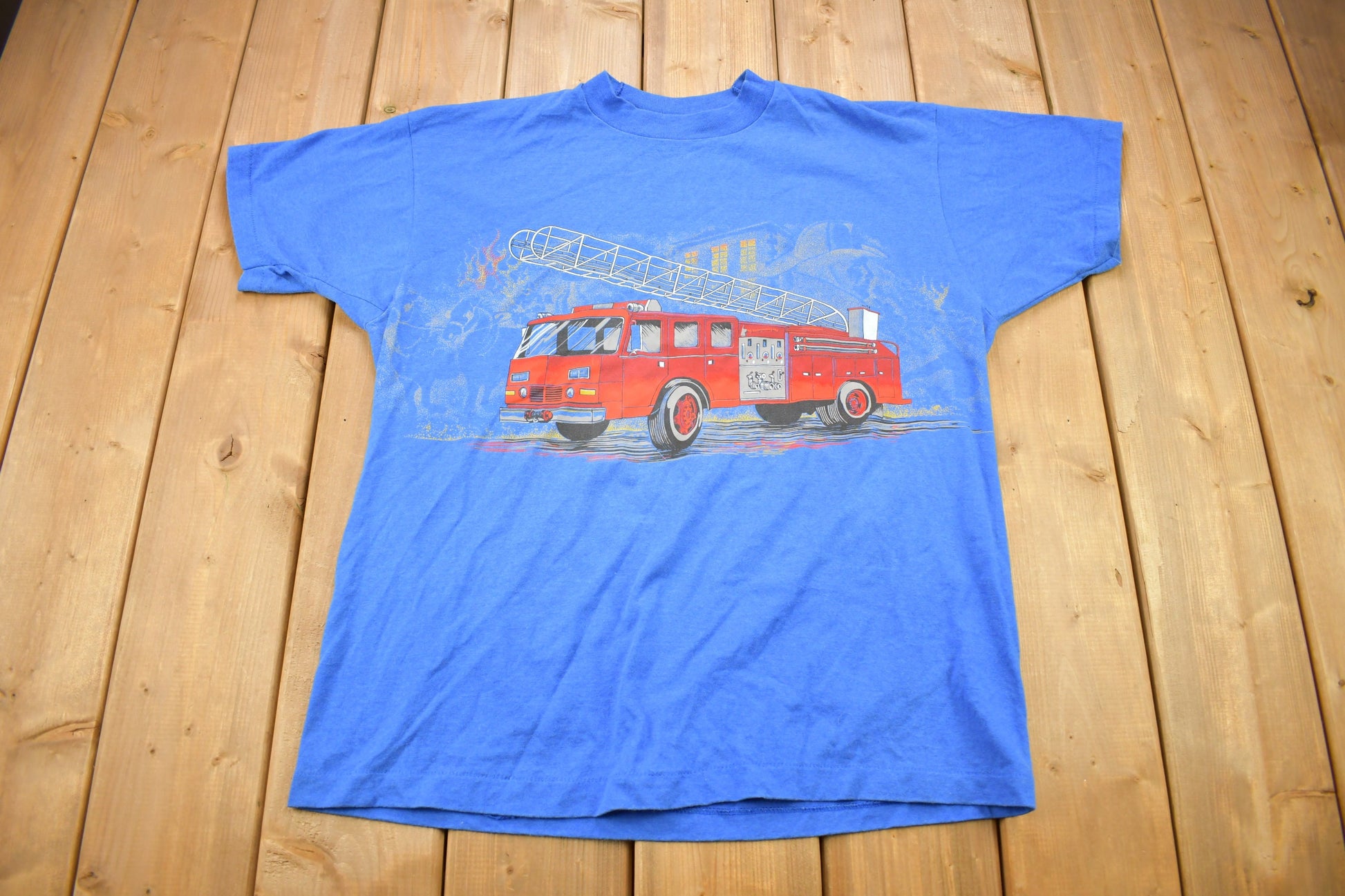 Vintage 1990s Firetruck Graphic T Shirt / Vintage T Shirt / Streetwear / Graphic Tee / Single Stitch / Made In USA
