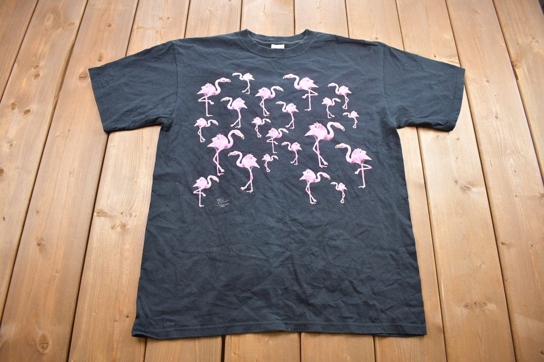 Vintage 2002 Wild Cotton Pink Flamingo Bird Theme Graphic T-Shirt