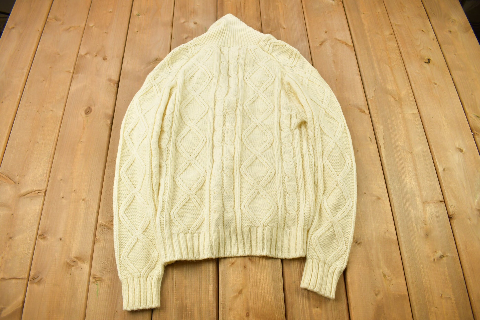 Vintage 1970s Sears Men's Store 3D Cable Knit Cardigan Sweater