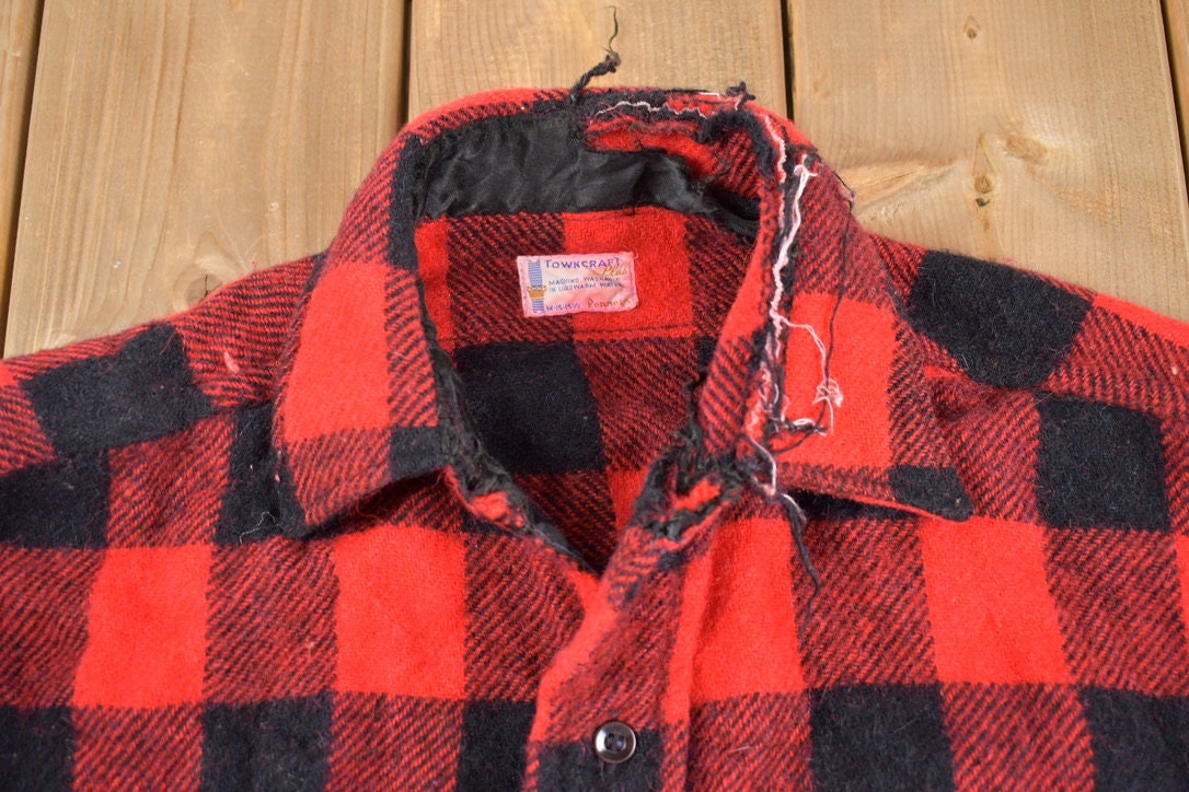 Vintage 1970s Town Craft Buffalo Plaid Button Up Shirt