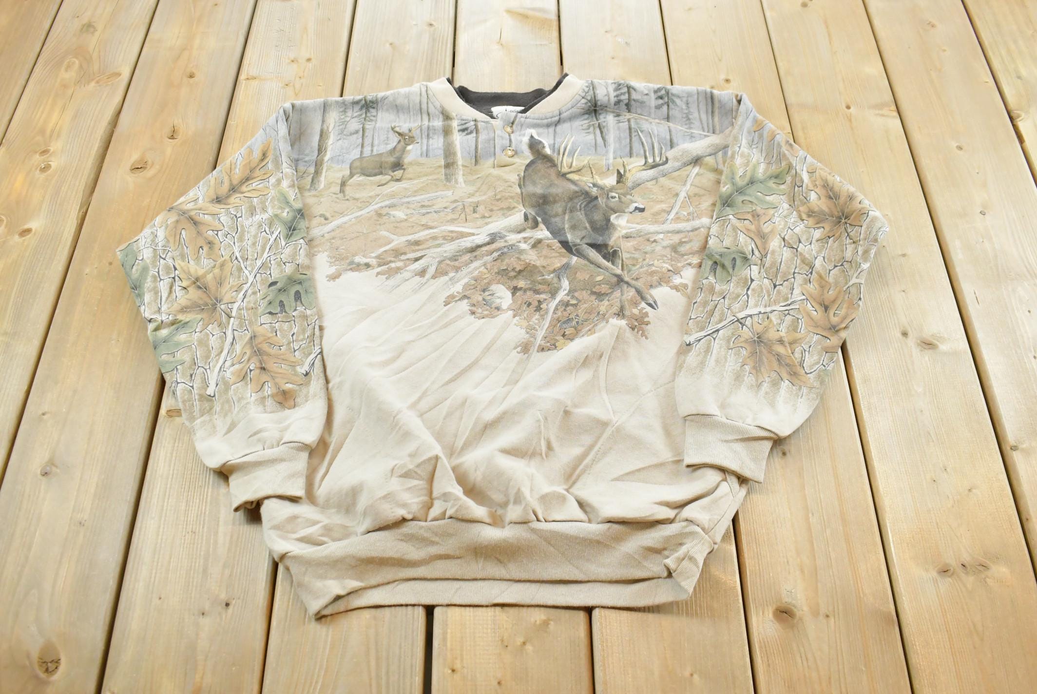 Vintage 1990s Deer Theme Collared Sweater Mens L