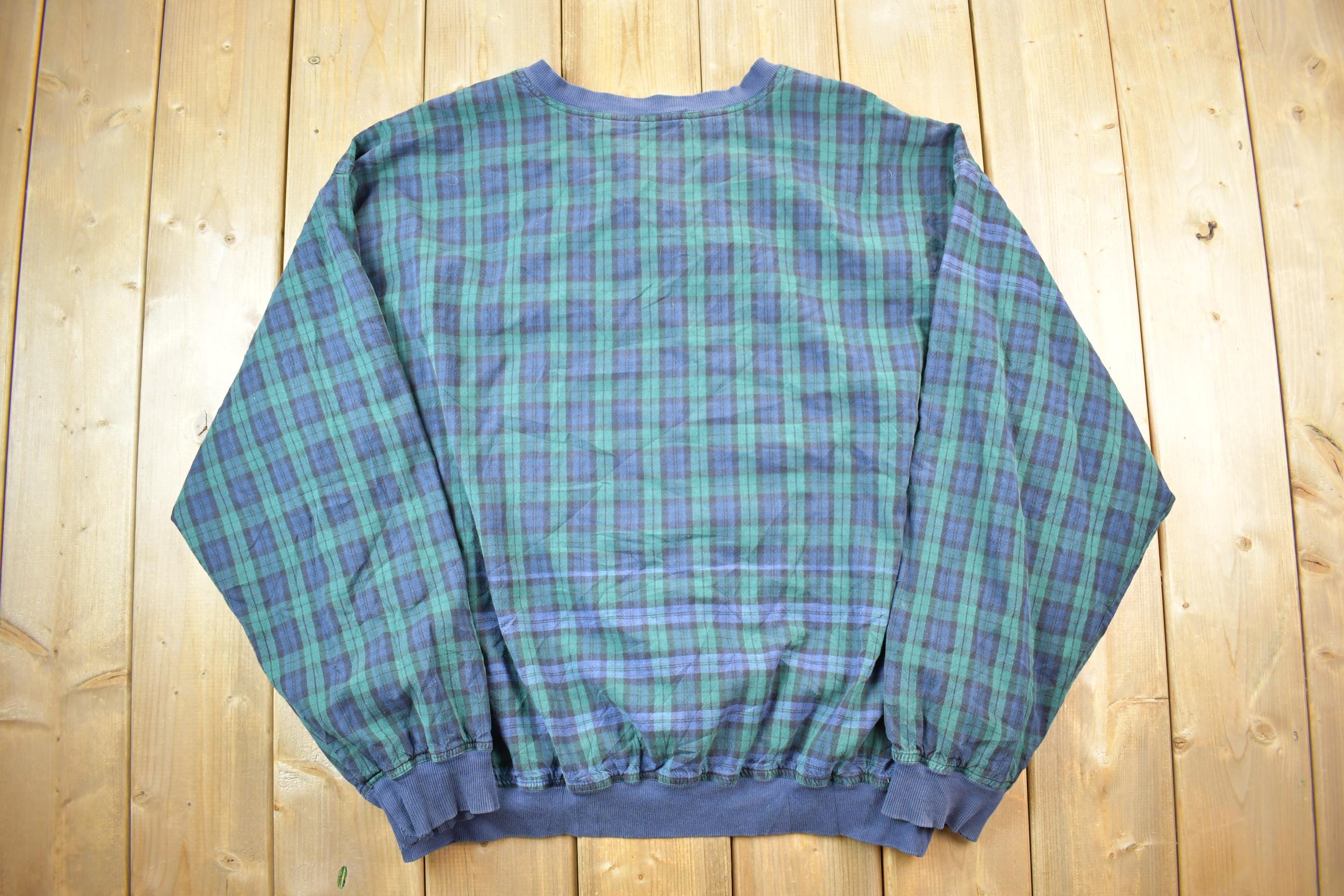 Vintage 1990s AM Player Plaid Crewneck Sweatshirt