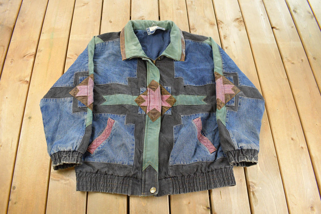 Vintage 1990s At Ease Aztec Western Denim Jean Jacket Women's L