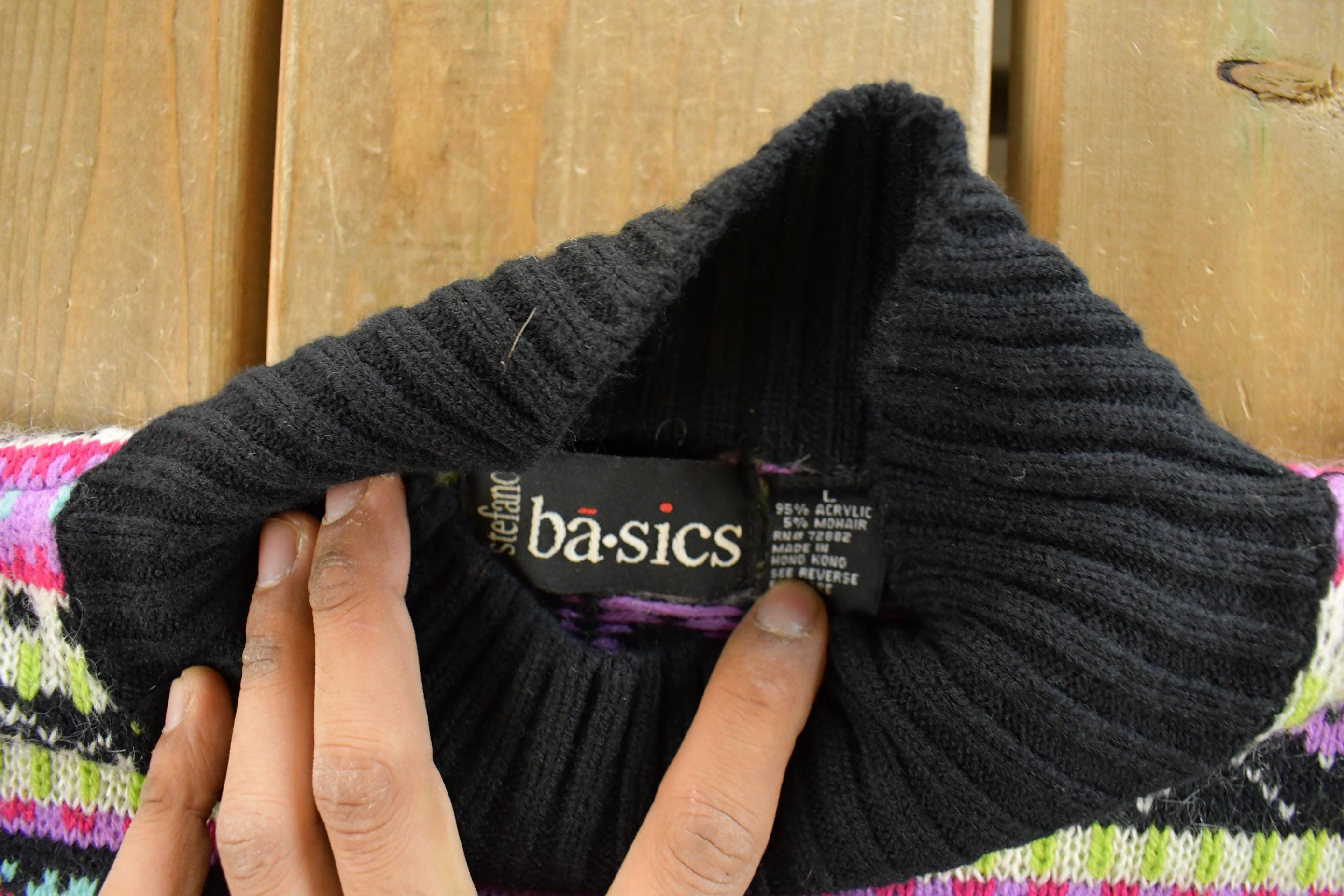 Vintage 1990s Stefano Basics Snowflake Knit Mohair Mockneck Sweater Women's L