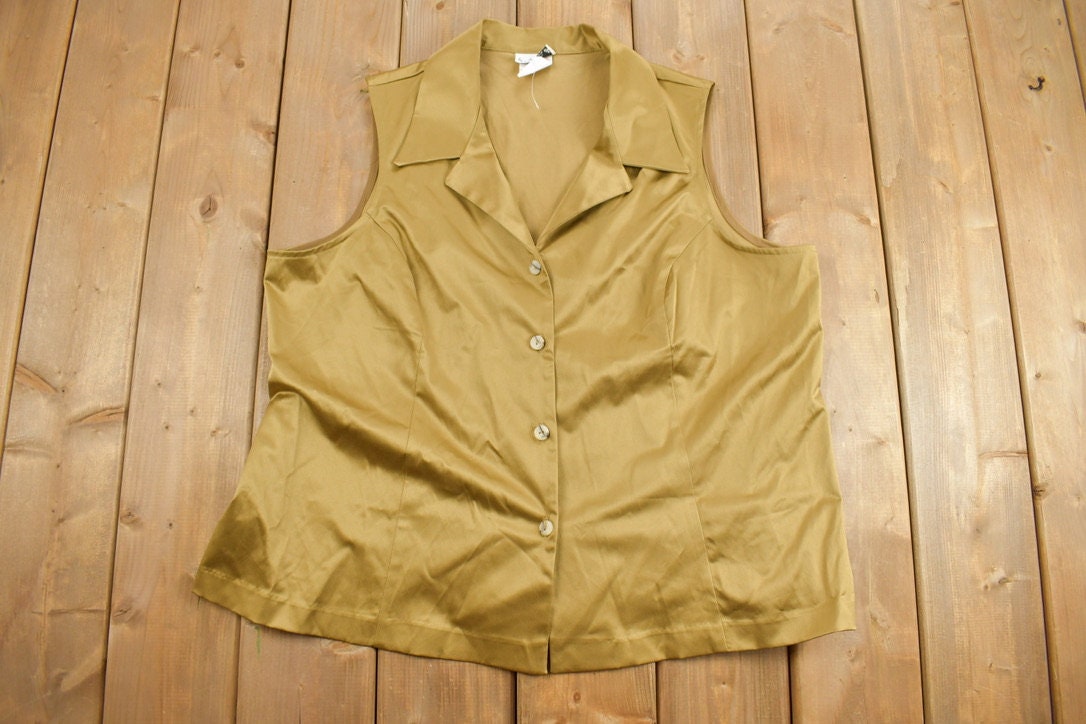 Vintage 1990s Abria By D.P. Altomonte Gold Blank Womens Button Up Vest
