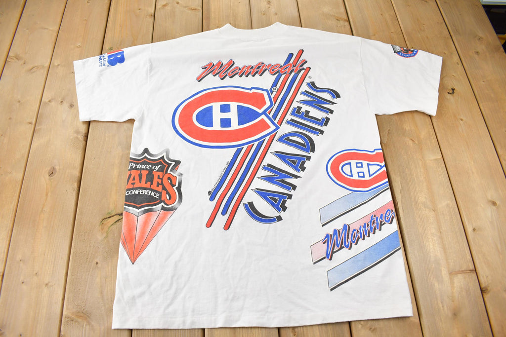 Vintage 1992 Montreal Canadiens NHL All Over Print Graphic T-Shirt