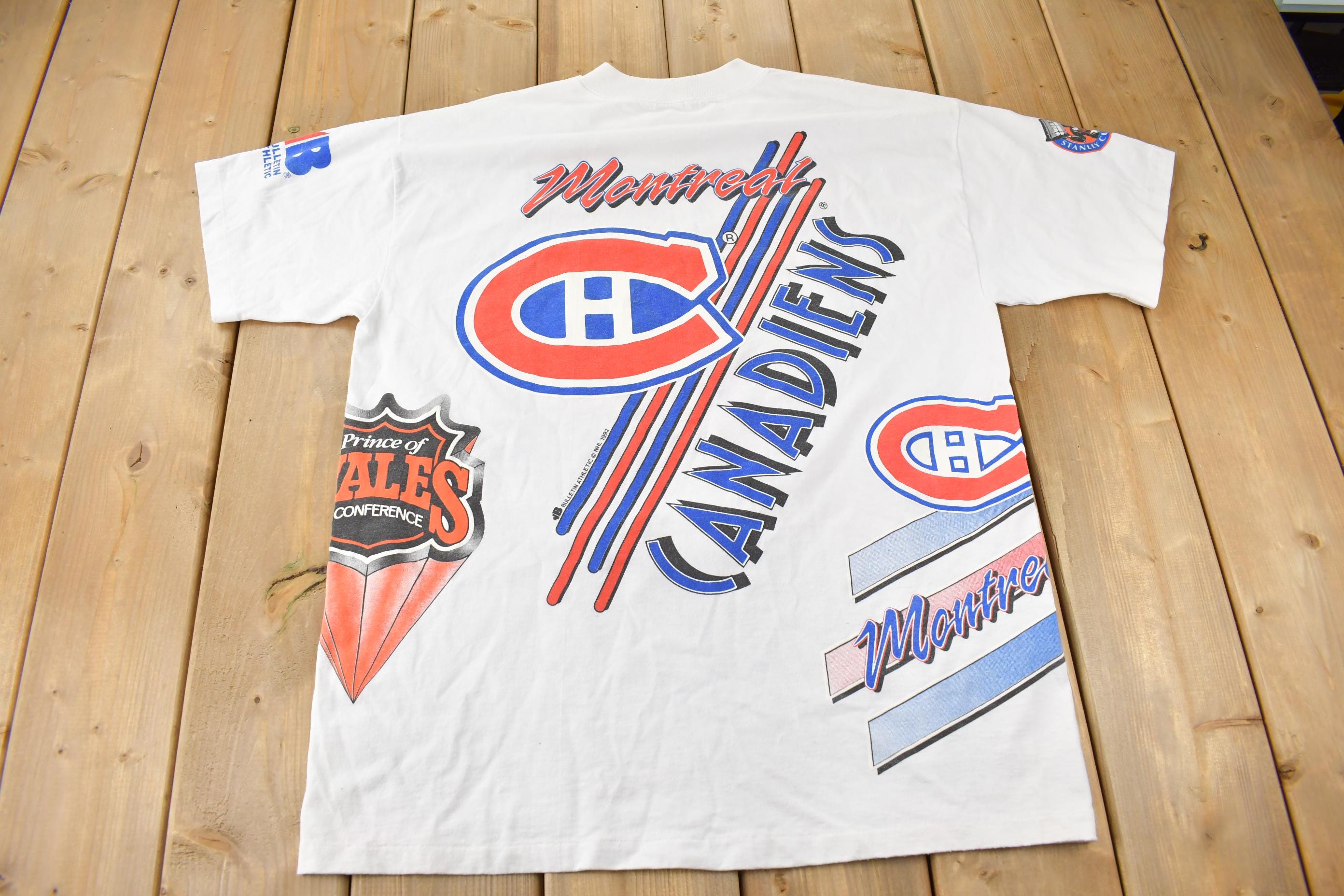 Vintage 1992 Montreal Canadiens NHL All Over Print Graphic T-Shirt