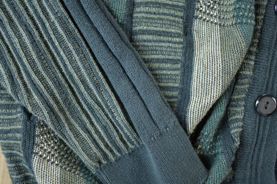 Vintage 1990s Tosani Cable Abstract Knit Perfect Mild Distress Cardigan Sweater Made In Canada