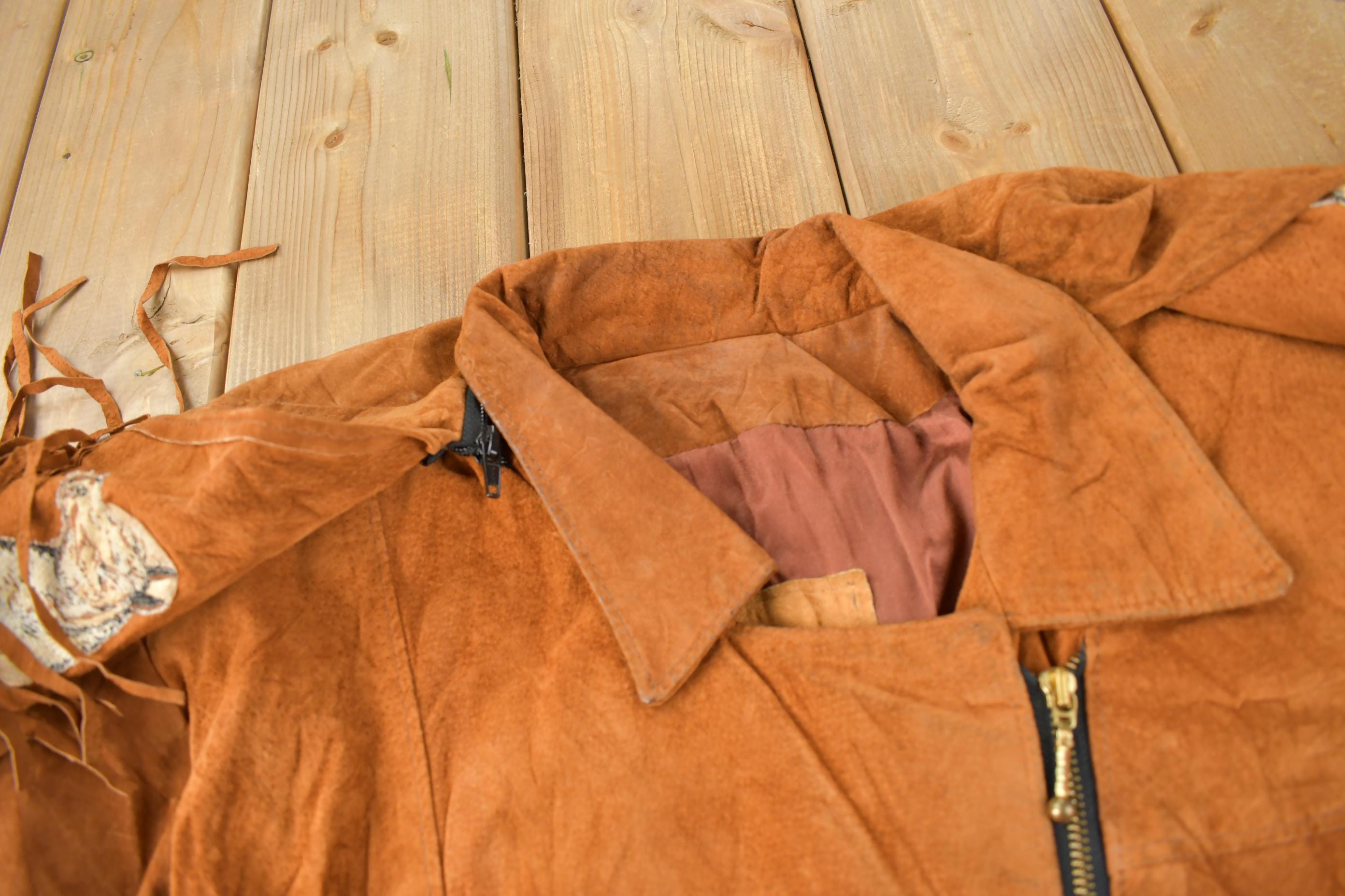 Vintage 1970s Embroidered Horse Fringe Leather Jacket