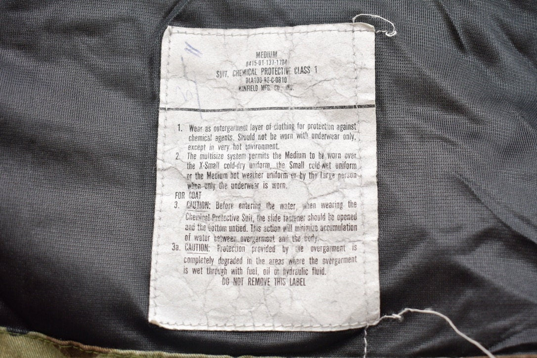 Vintage 1986 Army Military Chemical Protective Suit Class 1