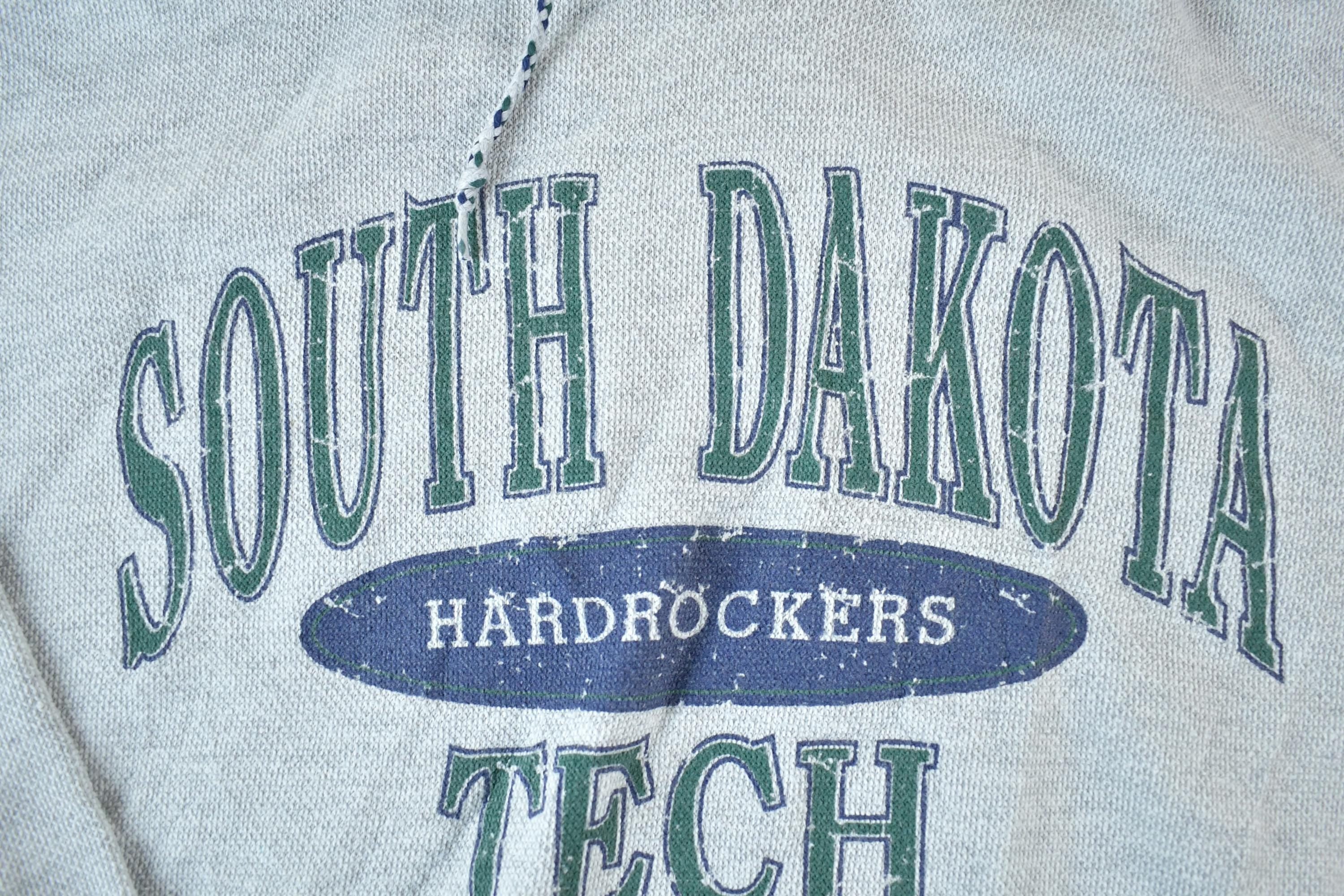 Vintage 1990s South Dakota Tech Hardrockers Souvenir Plaid Lined Hooded Sweatshirt Made In USA