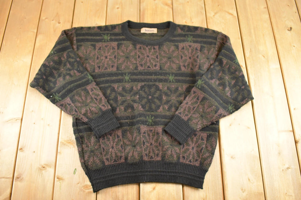 Vintage 1990s Jantzen Knit Crewneck Sweater Men's M / 90's Abstract Pattern 3D Knitted Sweatshirt