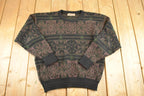 Vintage 1990s Jantzen Knit Crewneck Sweater Men's M / 90's Abstract Pattern 3D Knitted Sweatshirt