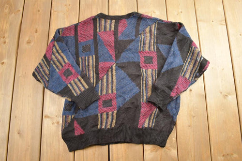 Vintage 1990s Jantzen Abstract Design Knit Crewneck Sweater / 90s Crewneck / Made In USA / Preppy
