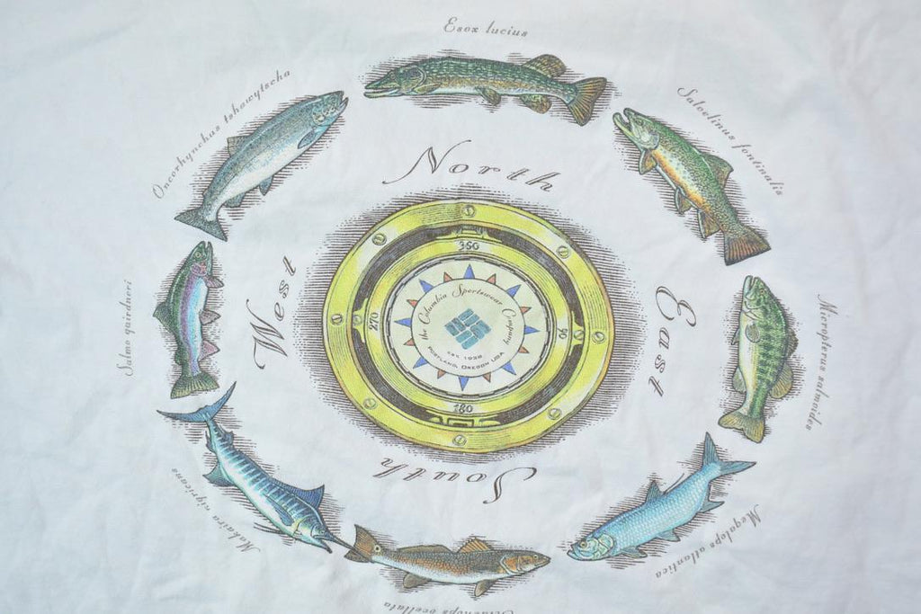 Vintage 1990s Columbia Fish Compass Theme Graphic T-Shirt