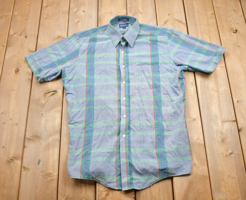 Vintage 1990s Eatonia Plaid Button Up Shirt  1990s Button Up  Vintage Flannel  Plaid Shirt  Button Down  Short Sleeve Button Up