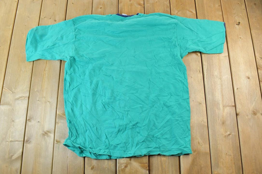 Vintage 1990s Blank Double Collar Double Sleeve Teal T-Shirt
