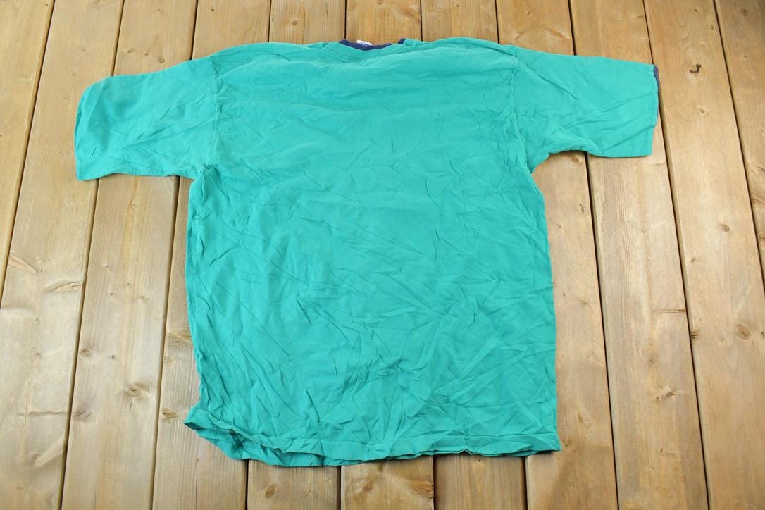 Vintage 1990s Blank Double Collar Double Sleeve Teal T-Shirt