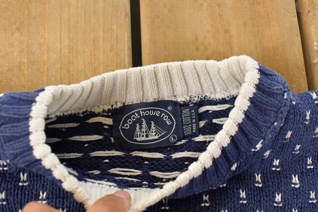 Vintage 1990s Boat House Row Knitted Crewneck Sweater Men's L