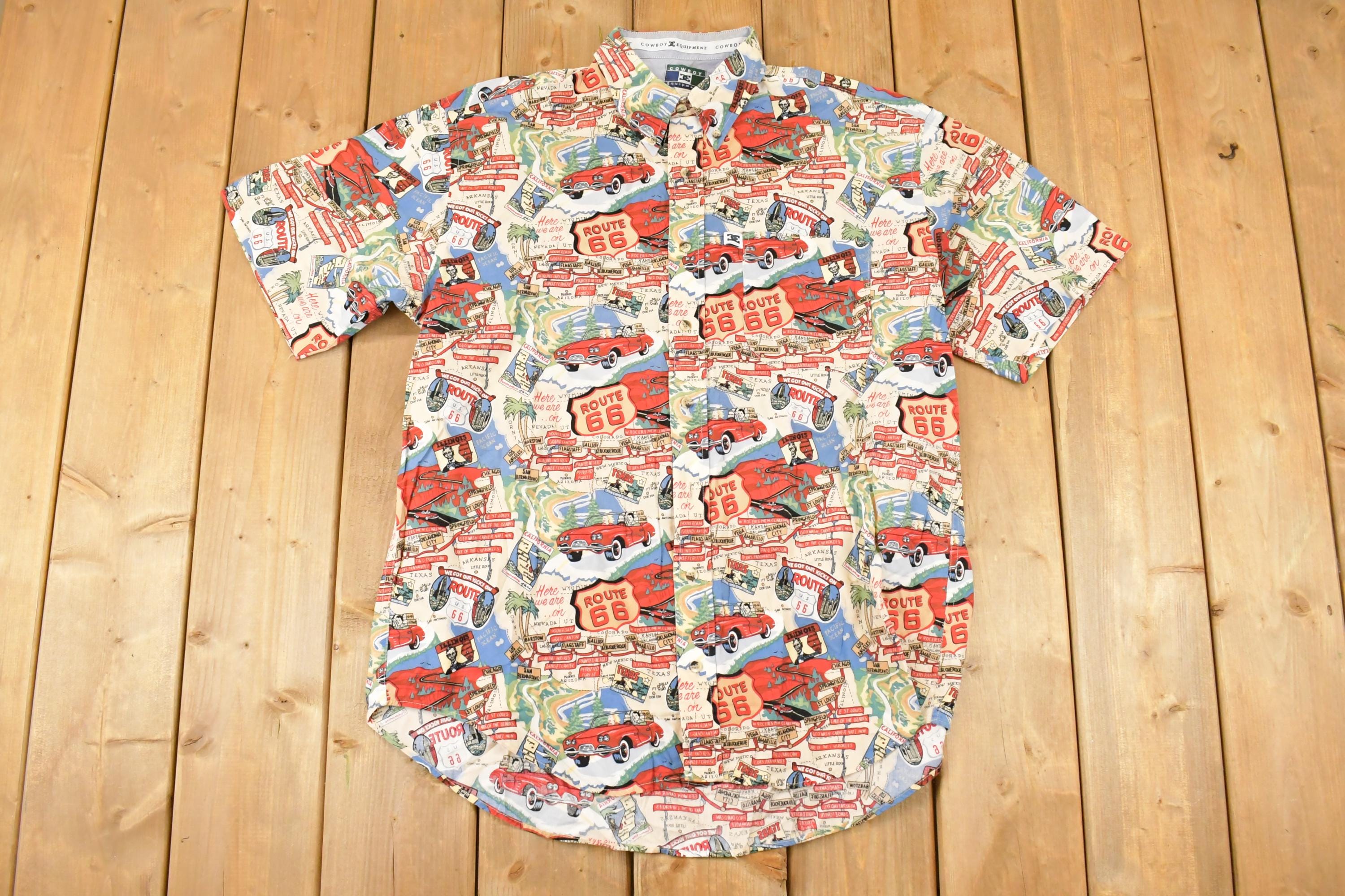 Vintage 1990s DC Cowboy Equipment AOP Route 66 Button Up Shirt Men's M