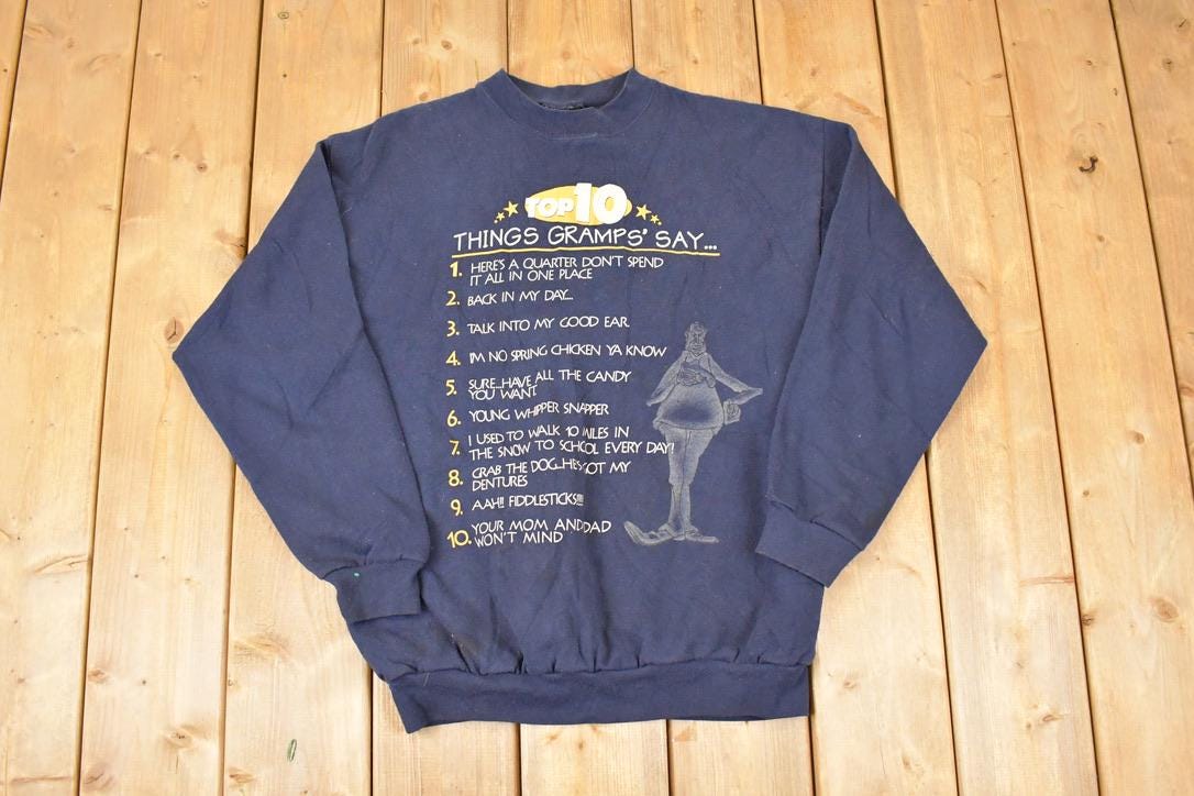 Vintage 1990s Things Gramps Says Cartoon Graphic Print Crewneck Sweatshirt Mens L  Made In USA  90's Comedy Sweater