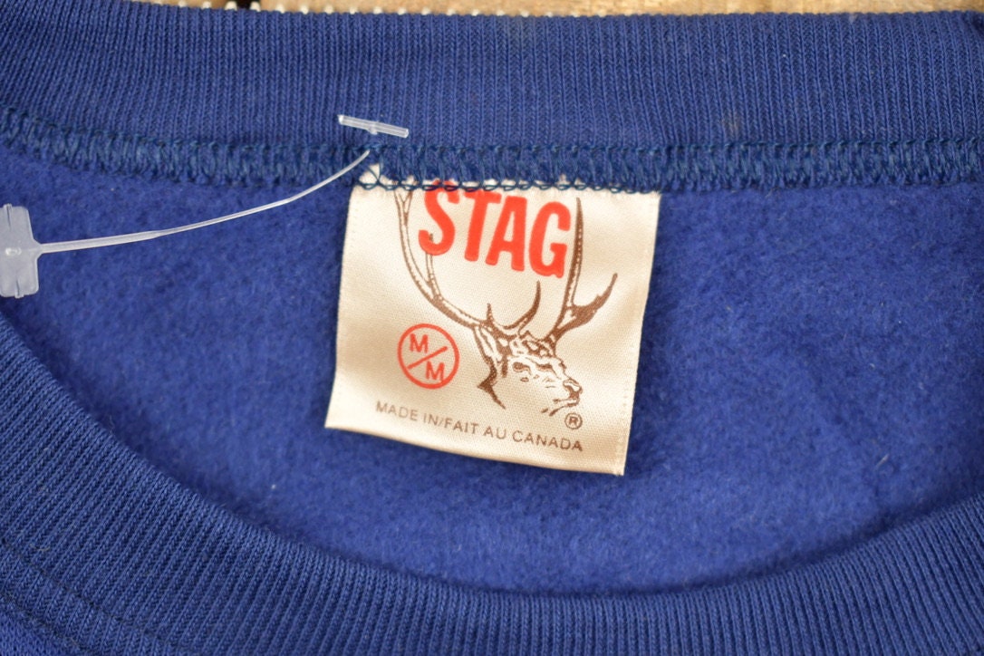 Vintage 1980s Blank Blue Stag Crewneck Sweatshirt / 80s Crewneck / Made In Canada / Essential / 80s Blank / Raglan Sleeve Crewneck /