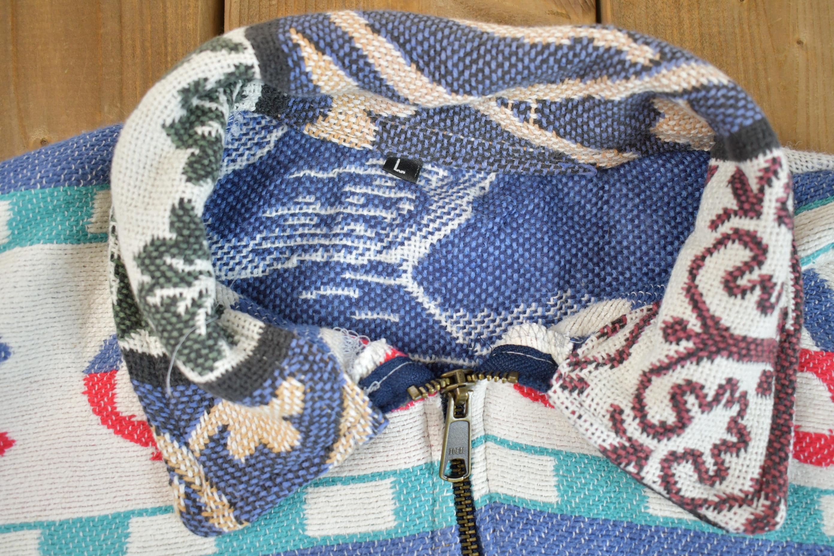 Vintage 1990s Embroidered All Over Print Zip Up Jacket Sweater - Large
