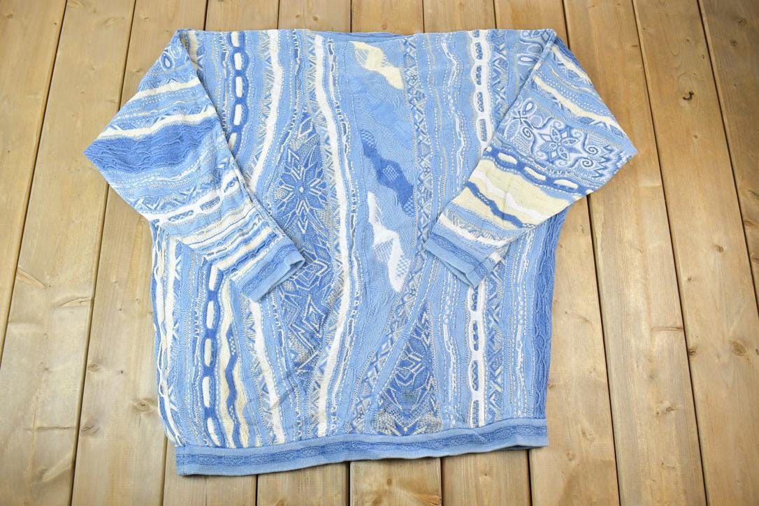 Vintage 1990s Coogi Made In Australia 3D knit 100% Cotton Abstract Pattern Crewneck Sweater