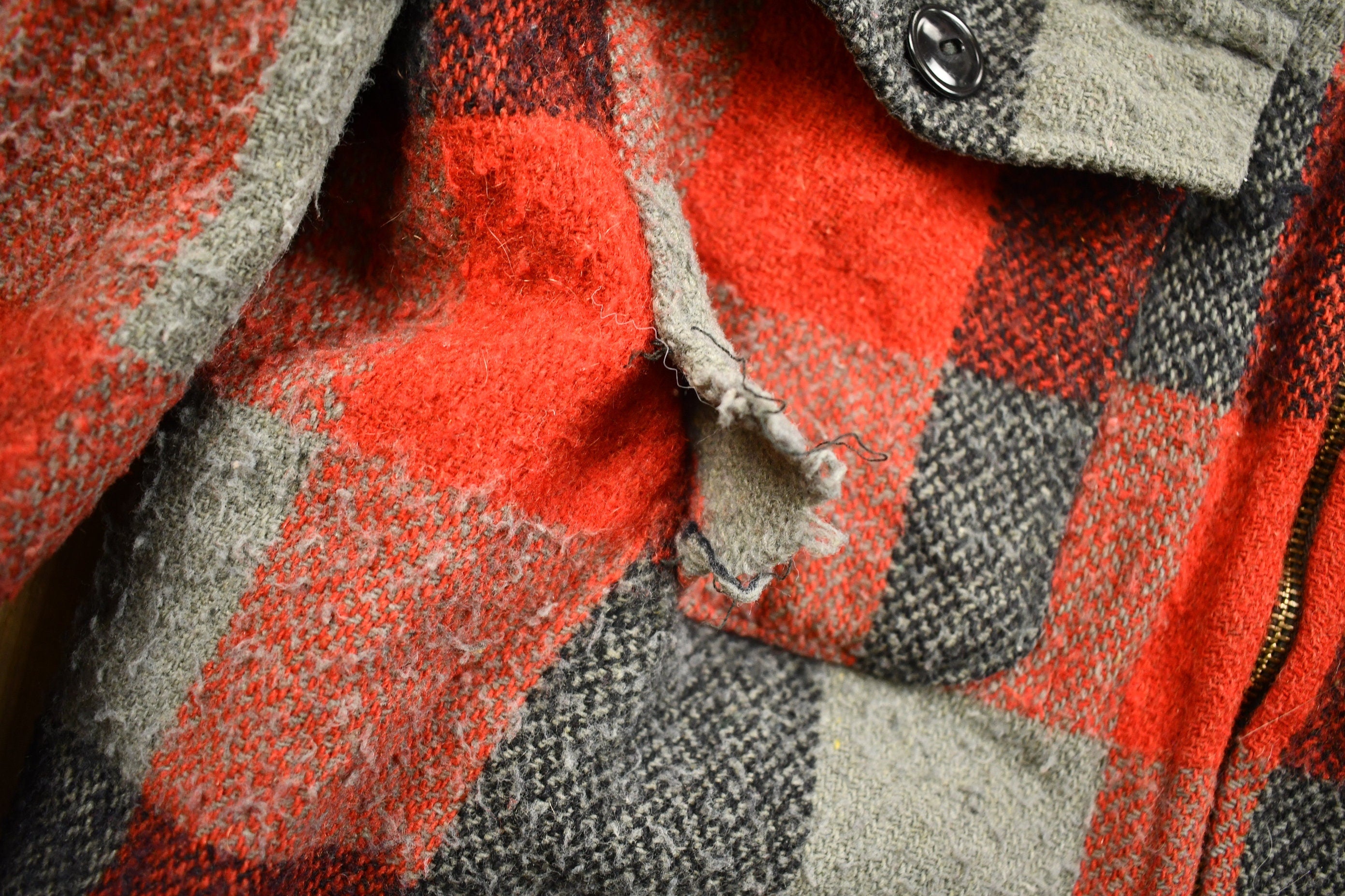 Vintage 1950s Melton Outer-Wear Buffalo Plaid Wool Hunting Jacket