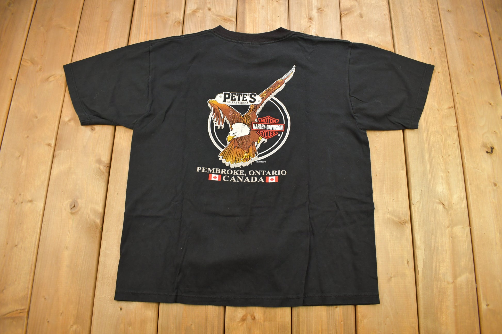 Vintage 1990s Pete's Sales & Service Harley Davidson Pembrooke Ontario Canada T-Shirt