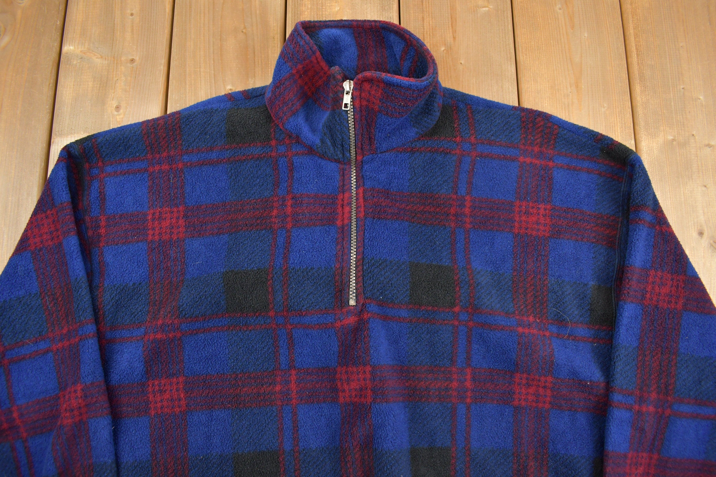 Vintage 1990s Munsingwear Plaid Fleece Quarter Zip Sweater
