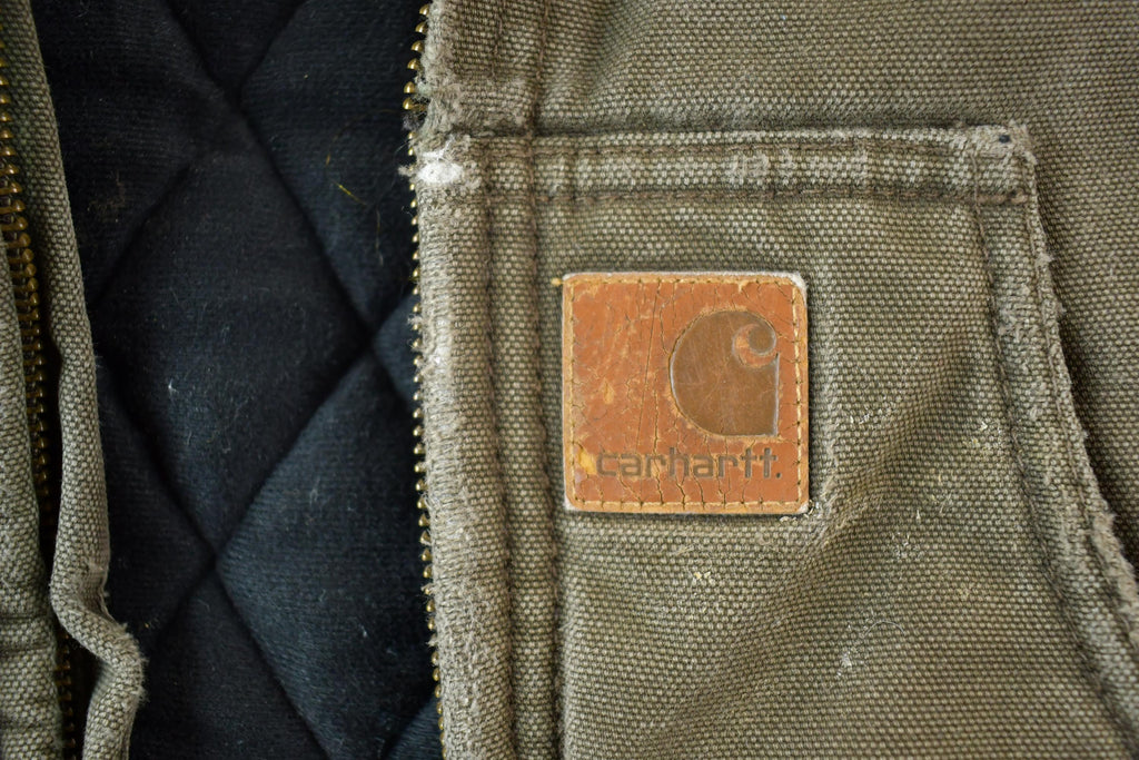 Vintage 1990s Youth Distressed Carhartt Blanket Lined Full Zip Heavy Canvas Hoodie Jacket Made In USA