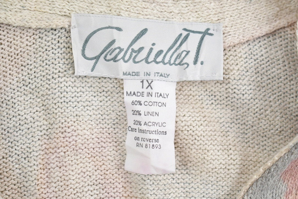 Vintage 1990s Floral Gabriella T Knitted Cardigan Sweater Short Sleeve