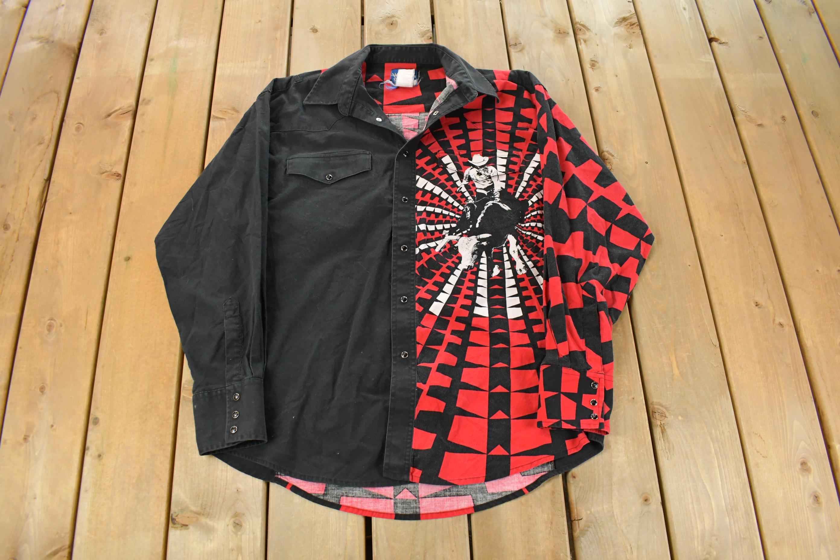 Vintage 1990s Wrangler Western All Over Print Rodeo Pearl Snap Shirt Men's XL