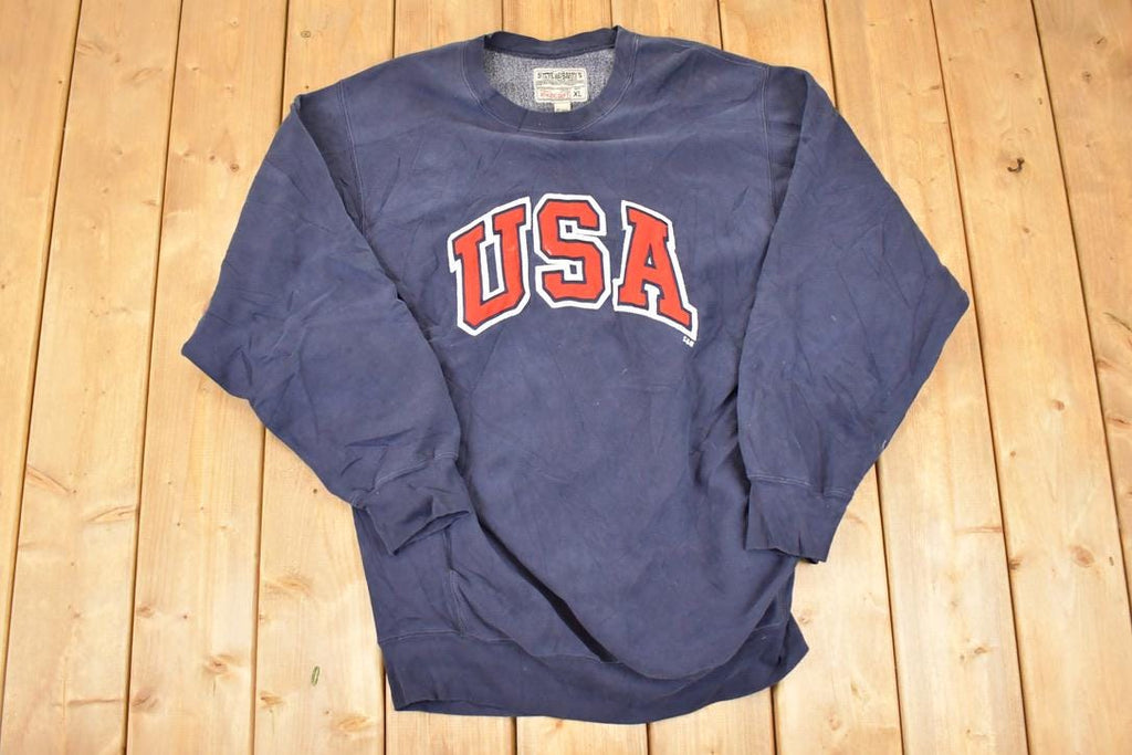 Vintage 1990s Steve And Barry's Embroidered USA Crossgrain Crewneck Sweatshirt Mens L