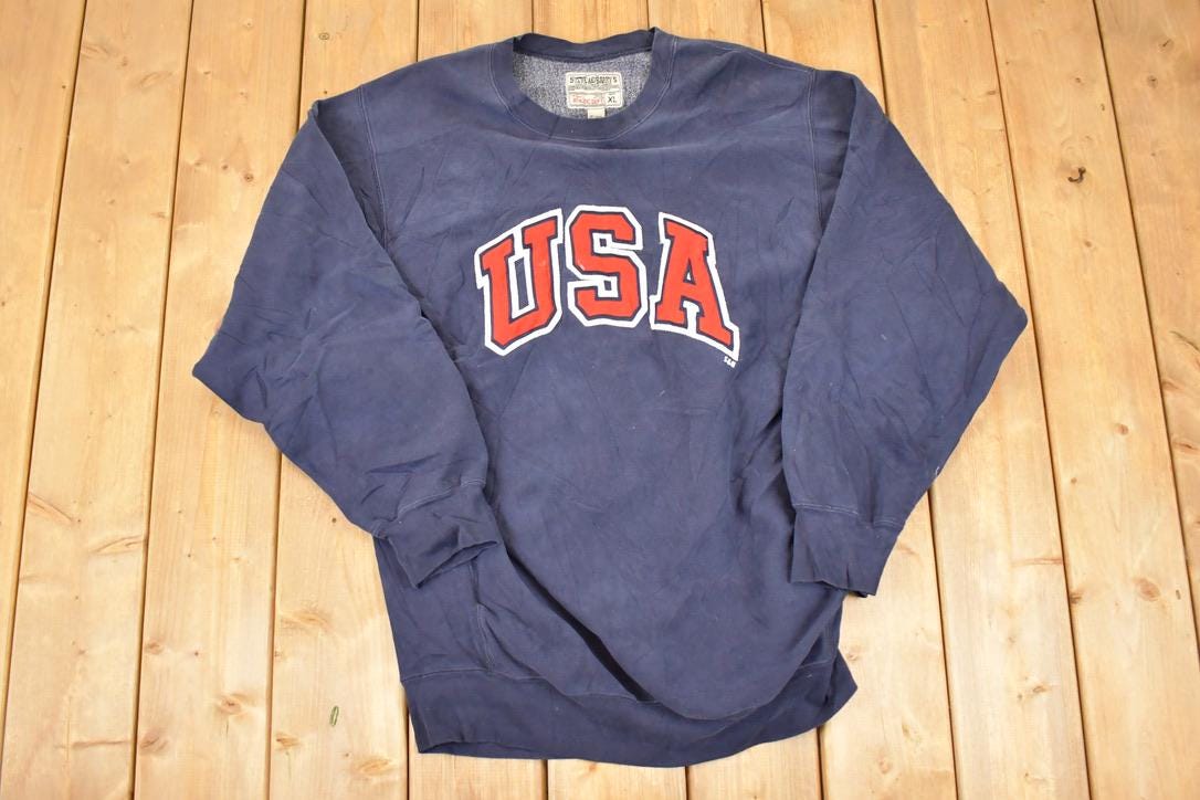 Vintage 1990s Steve And Barry's Embroidered USA Crossgrain Crewneck Sweatshirt Mens L