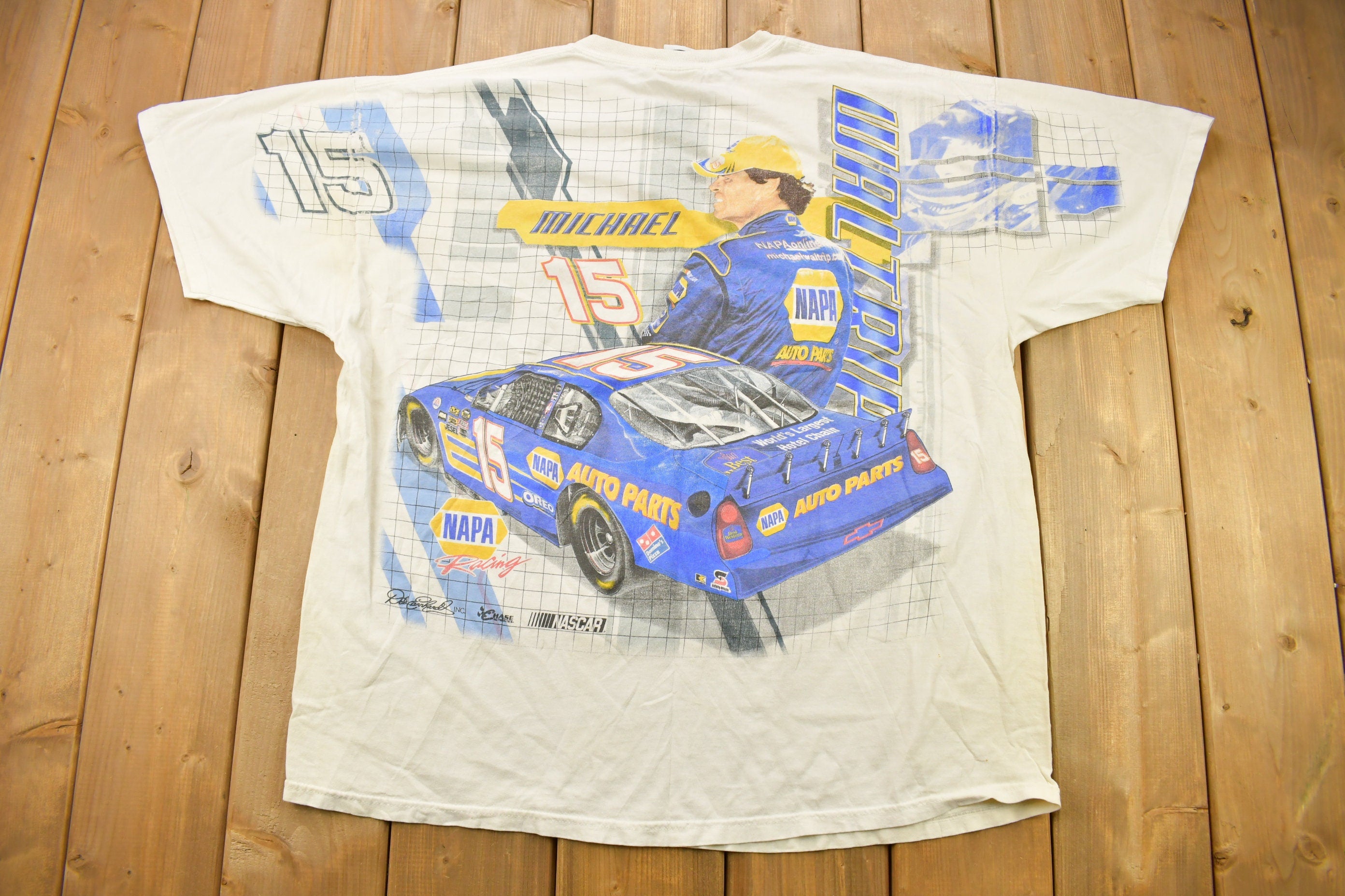Vintage 1990s Michael Waltrip All Over Print Napa NASCAR Racing T-Shirt