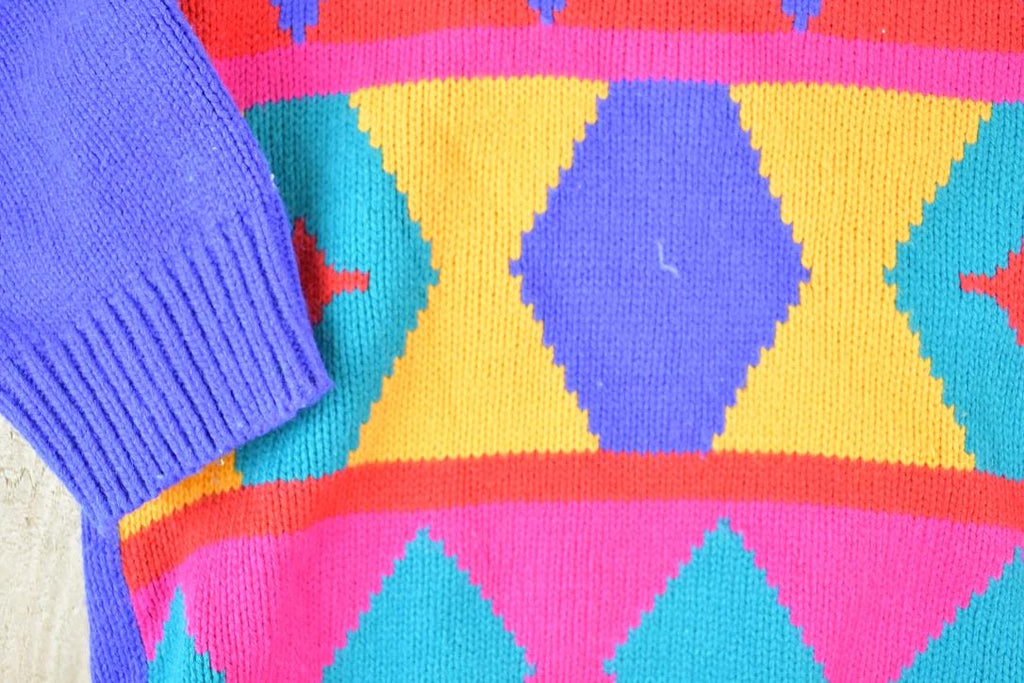 Vintage 1990s Separate Scene Knit Neon Abstract Pattern Crewneck Sweater Made In 90s Crewneck