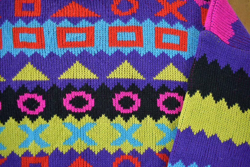 Vintage 1990s Exclusive Imports Knit Abstract Pattern Crewneck Sweater Women's Medium
